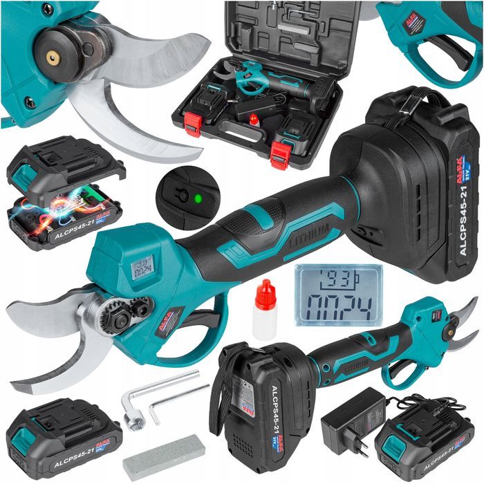 Sekator Akumulatorowy Nożyce Elektryczne Ogrodowe Wyświetlacz 2 Akum