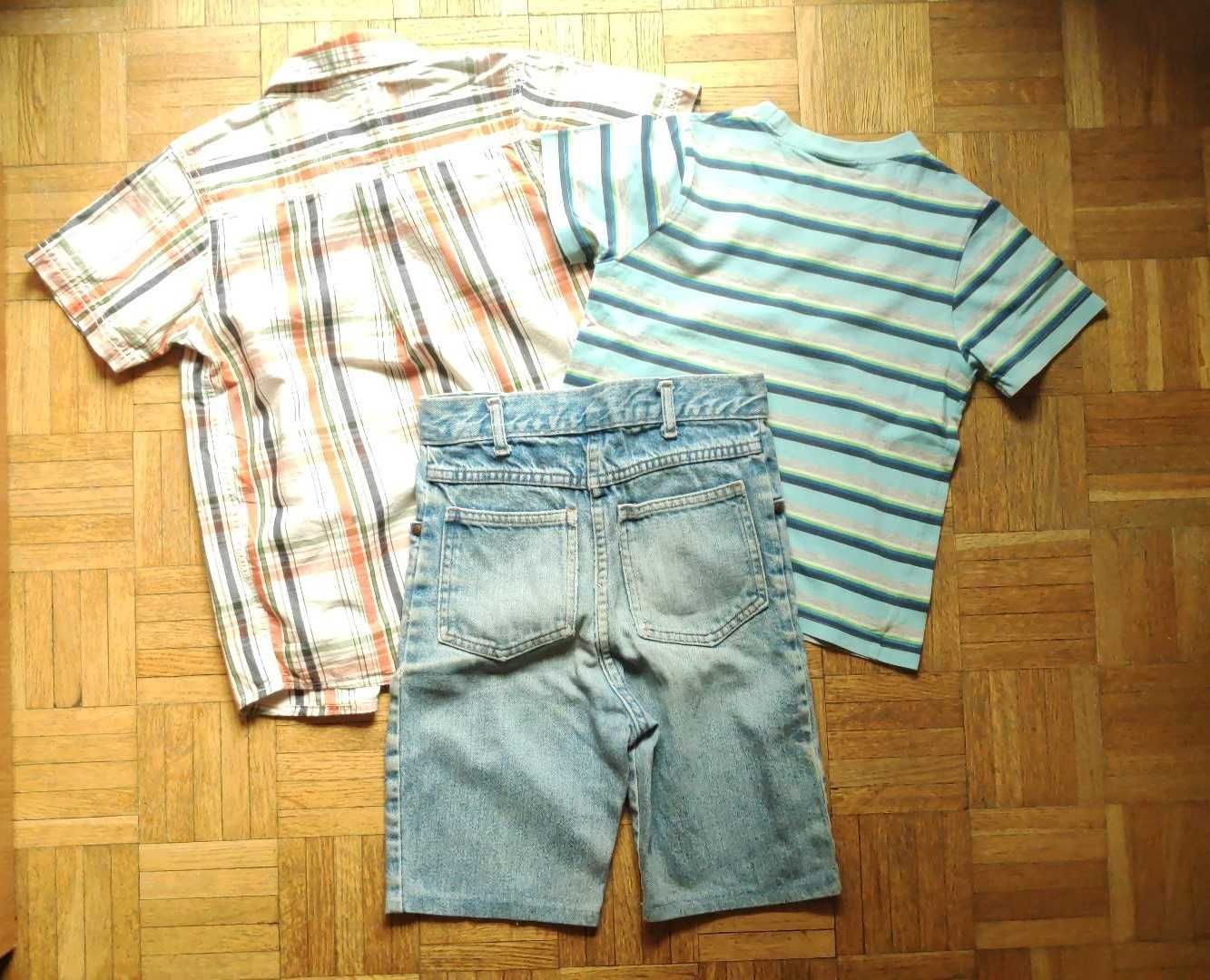 Komplet: koszula TU + t-shirt + szorty H&M, r.  104-110