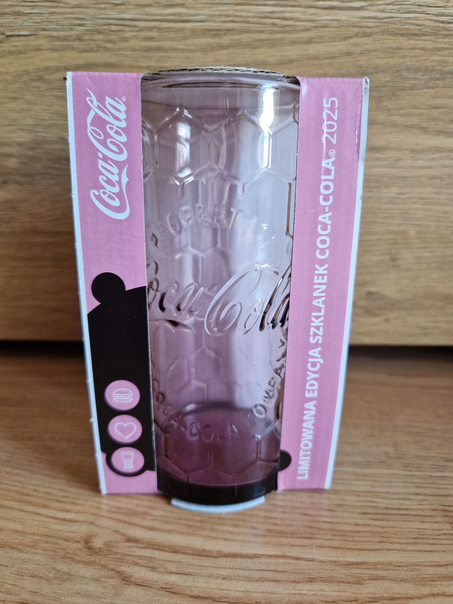 Coca Cola nowa szklanka McDonald's różowa w pudełku limitowana edycja