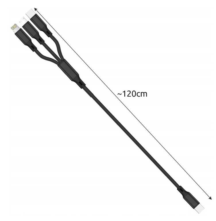 Kabel USB 3w1 Lightning MicroUSB TypC 1.2m * Video-Play Wejherowo