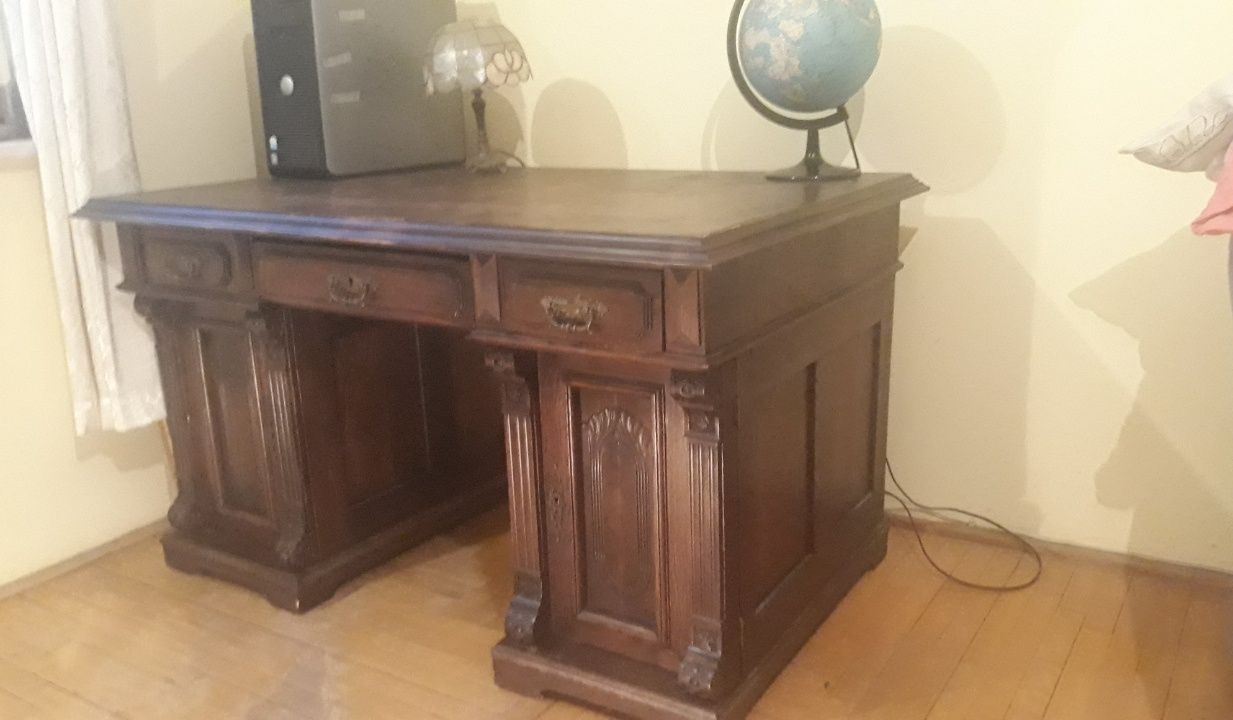 Stare francuskie drewniane biurko rzeźbione lite drewno,