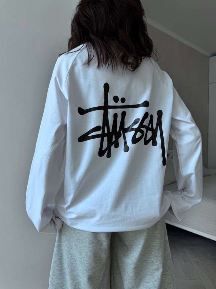 Жіноча кофта лонгслів Stussy біла чорна 42-46 S-M Турецький кулір