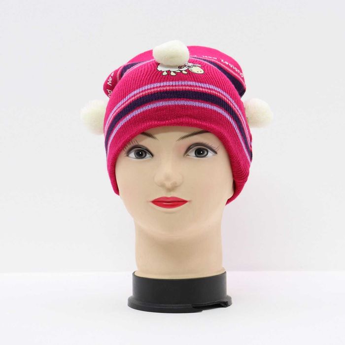 Дитяча шапочка з помпоном з вівцями - рожева