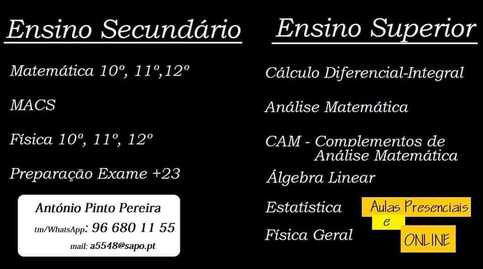 Explicações de Matemática e Física Secundário e Superior