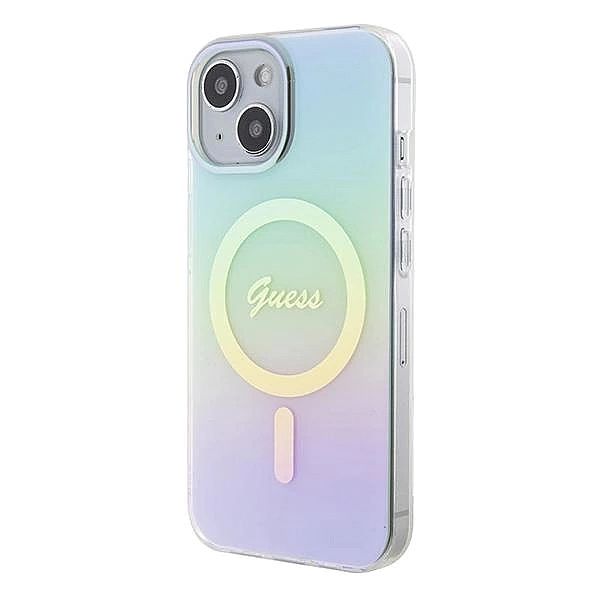 Etui Guess IML Iridescent MagSafe do iPhone 15 - turkusowe