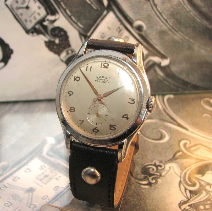 Zegarek vintage WW2 LOPSI PRECISION 15 Jewels 37 mm Krab Swiss