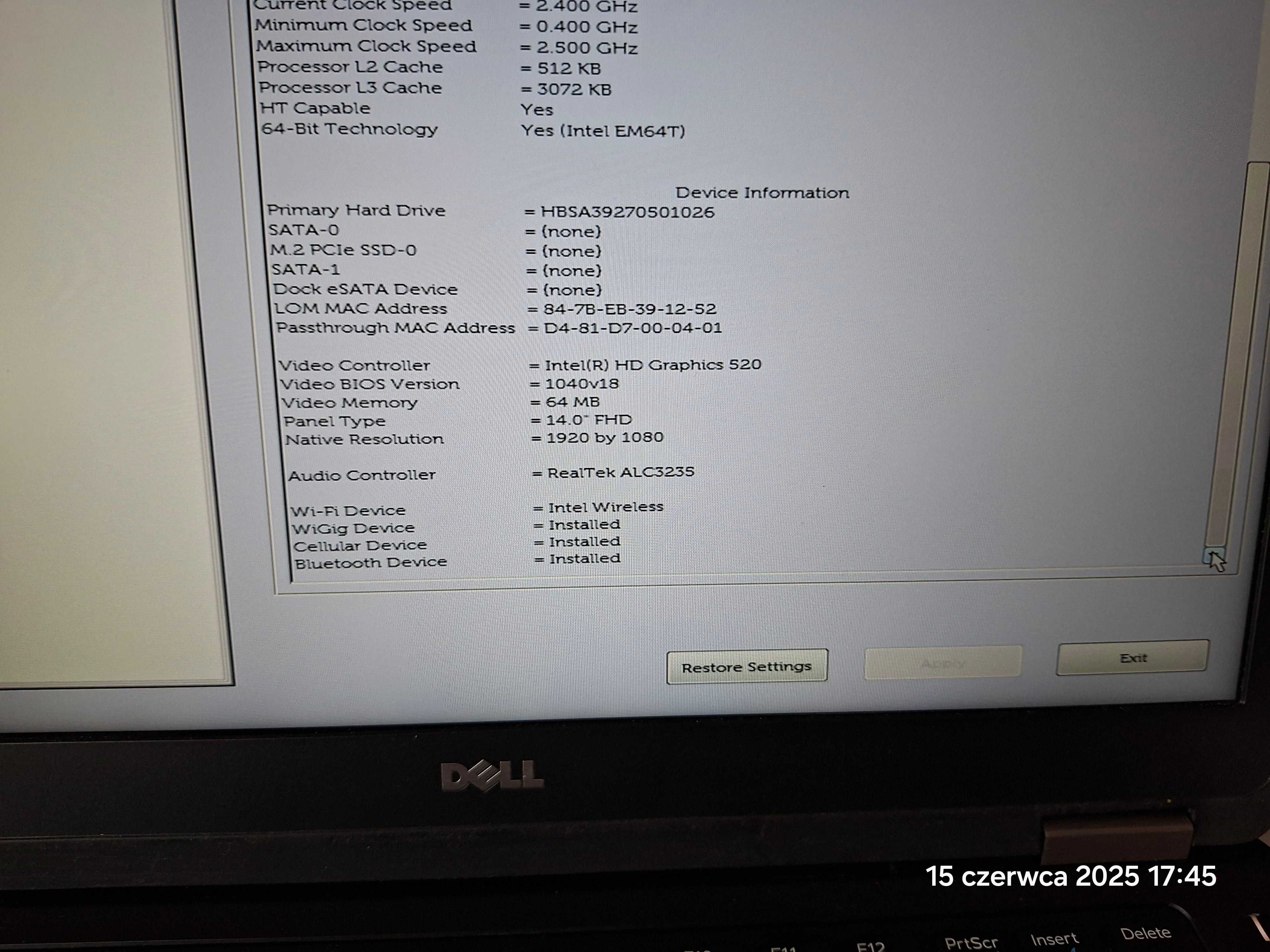 Notebook DELL Latitude E5470