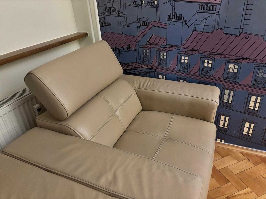 Dwa fotele skórzane z regulowanym zagłówkiem, stan idealny