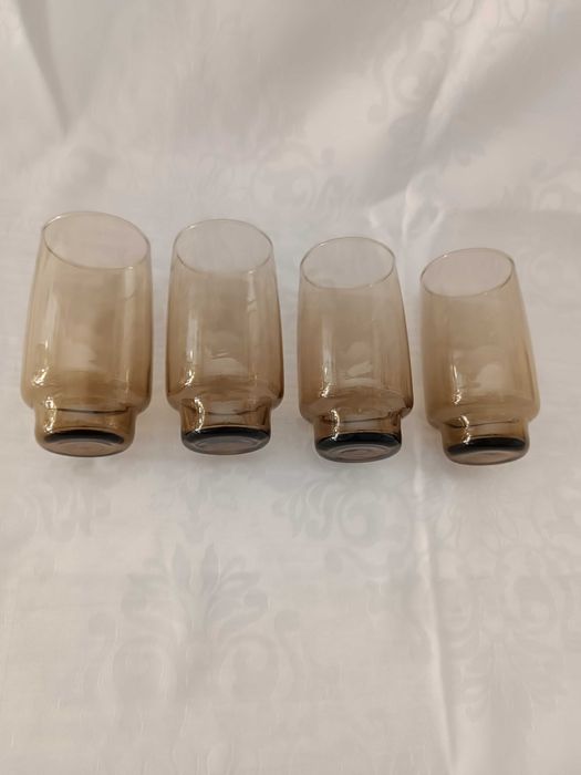 Szklanki PRL vintage dymione -  komplet 4 szt