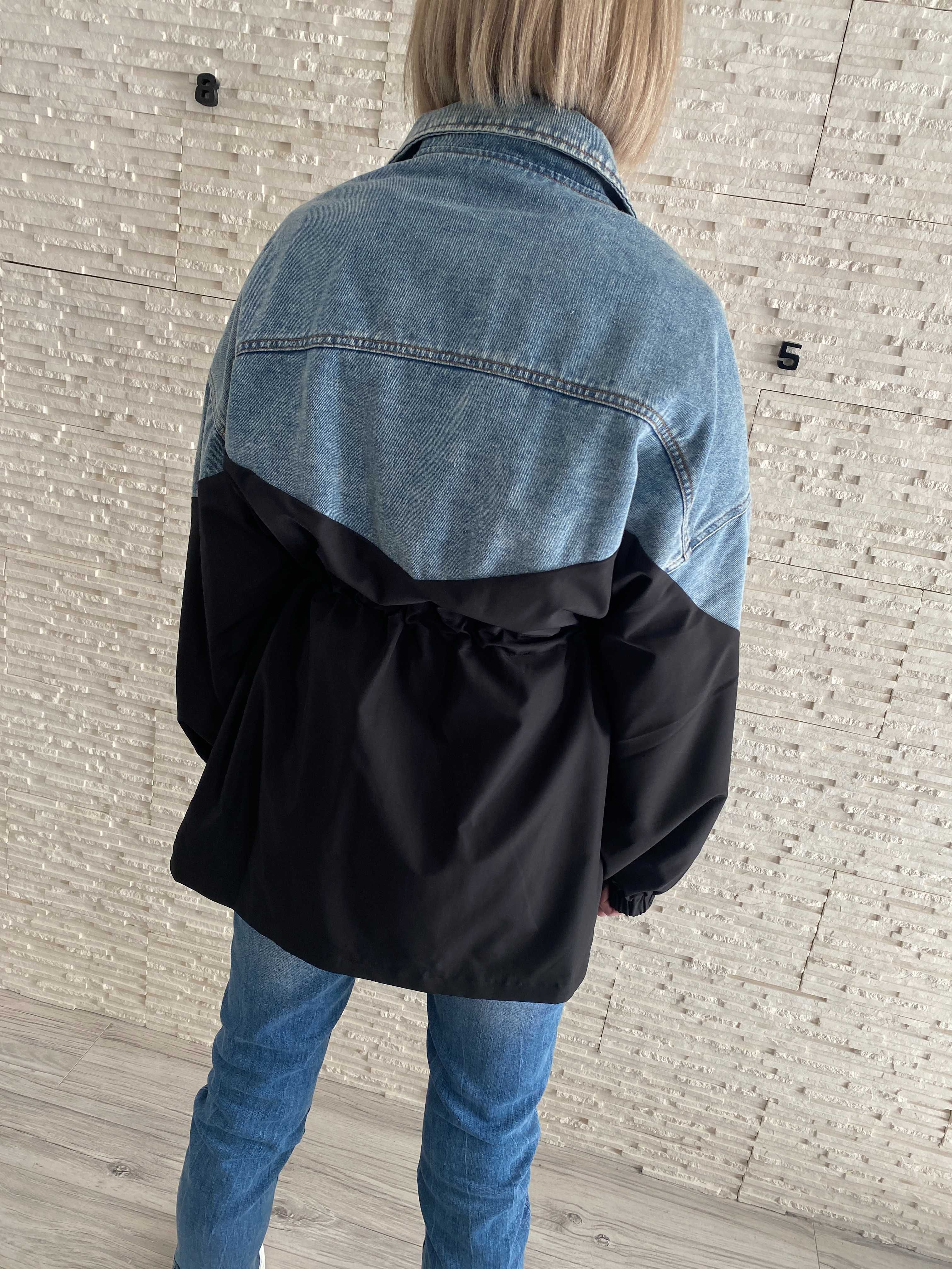 Cudowna katana parka z łączonych materiałów dżins M-L