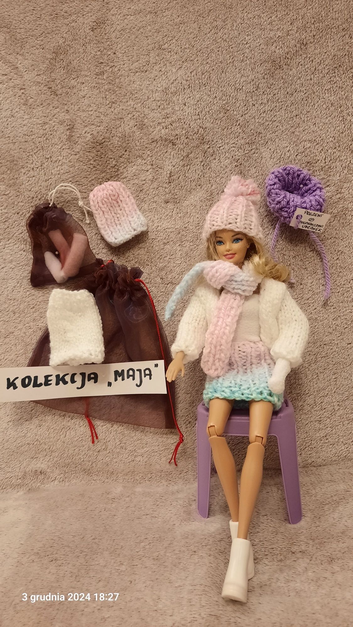 Ubranka zimowe dla BARBIE wykonane ręcznie na drutach