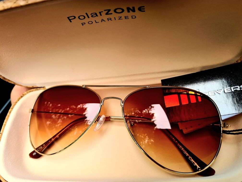 Nowe modne okulary przeciwsłoneczne Aviator brązowe Revers