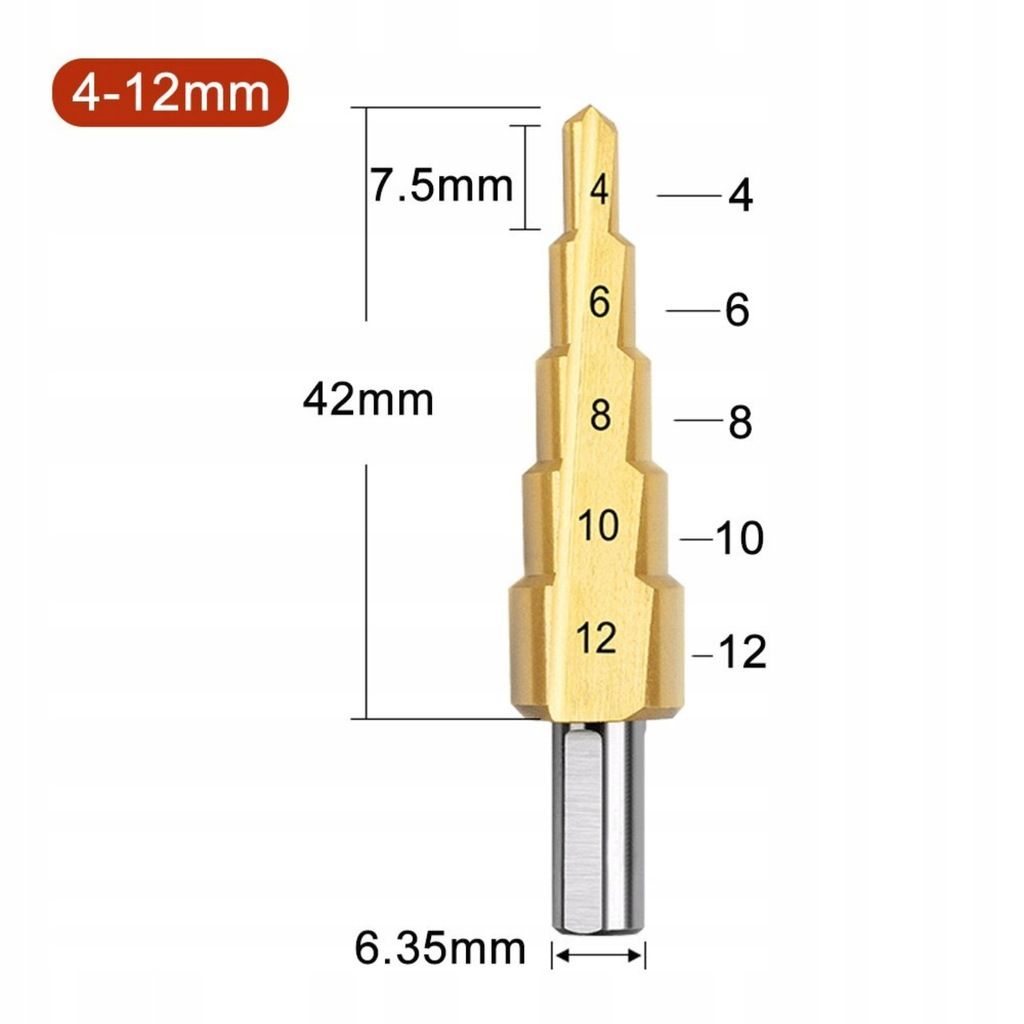 Wiertło stożkowe stopniowe hs tytan 4-12mm