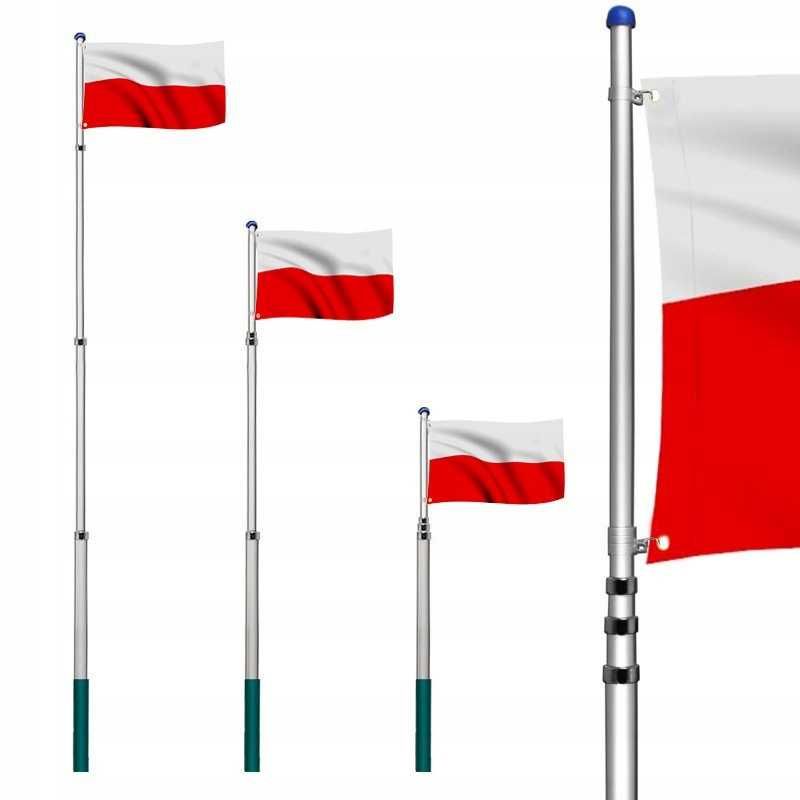Maszt Aluminiowy Ogrodowy Flagowy 6,3 m +GRATIS Flaga Polski 150x90 cm