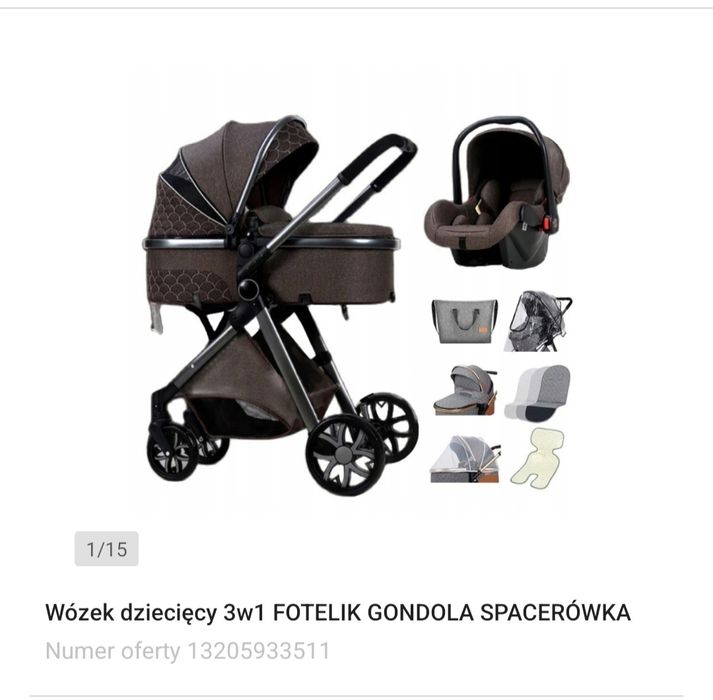 Wózek 3 w 1 gondola przód/ tył