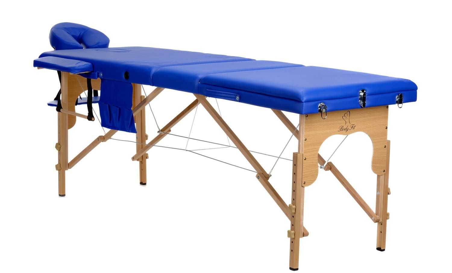 Stół, łóżko do masażu 3-segmentowe drewniane Niebieski
