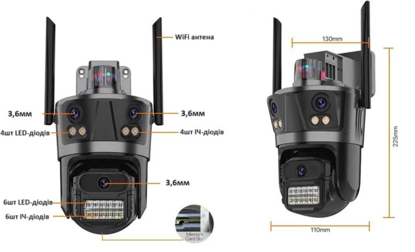 Вулична потрійна IP Камера Відеонагляду WiFi три об‘єктиви iCsee