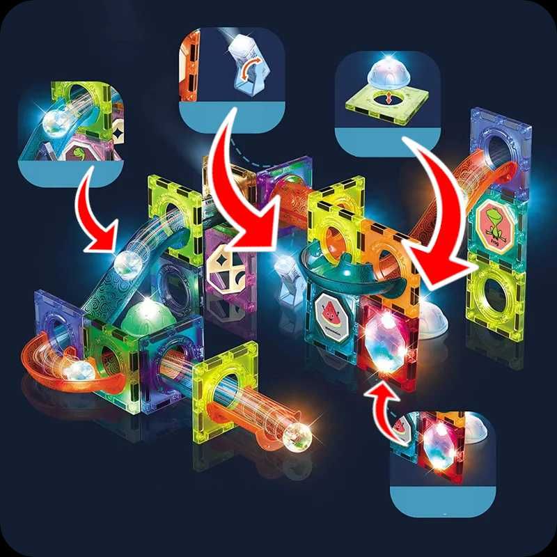 Klocki Magnetyczne Świecące Magnetic Tiles Tor Kulkowy Magnetyczny