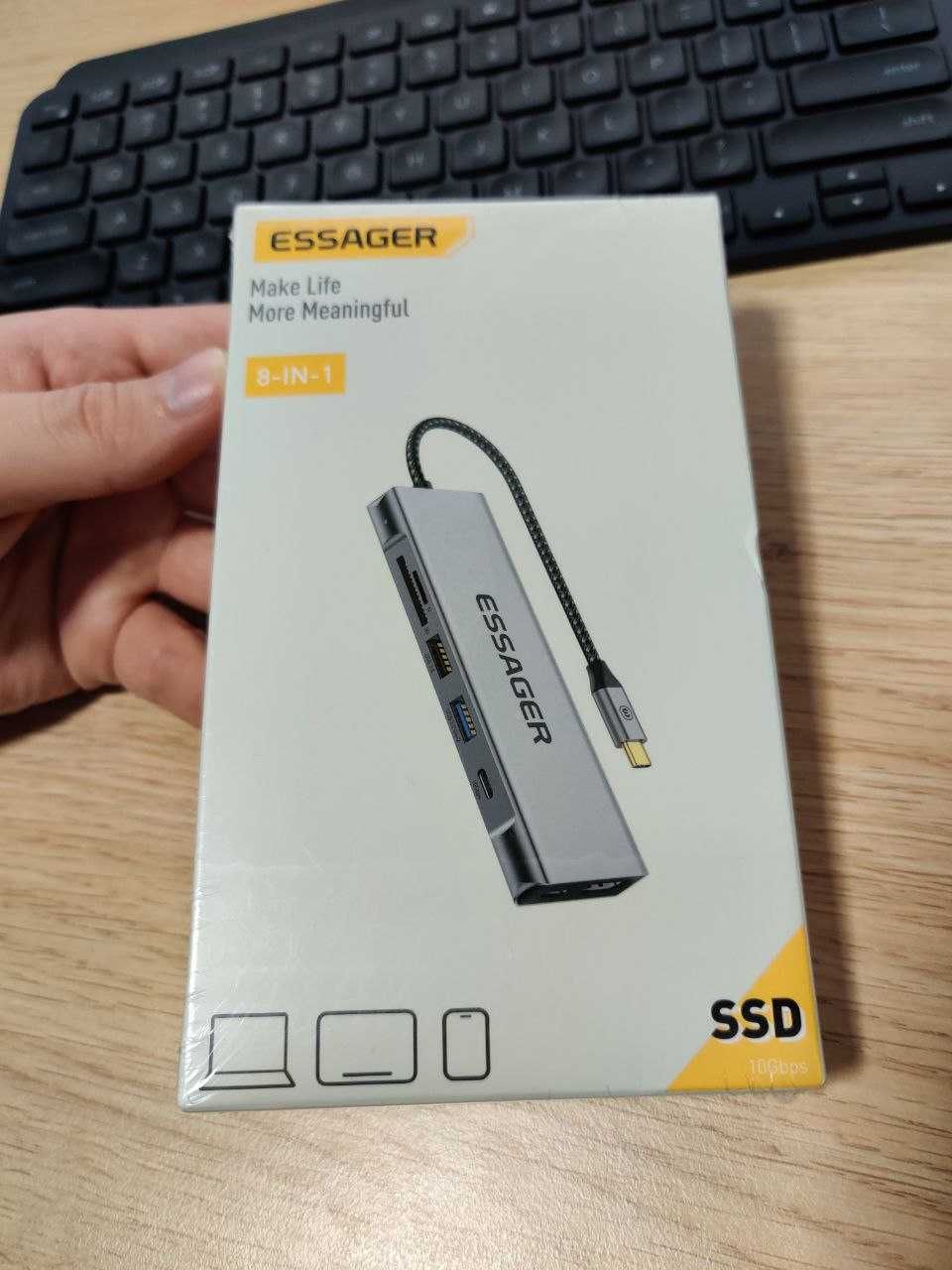 Essager usb hub 8 in 1 + SSD карман. Новый и запакован