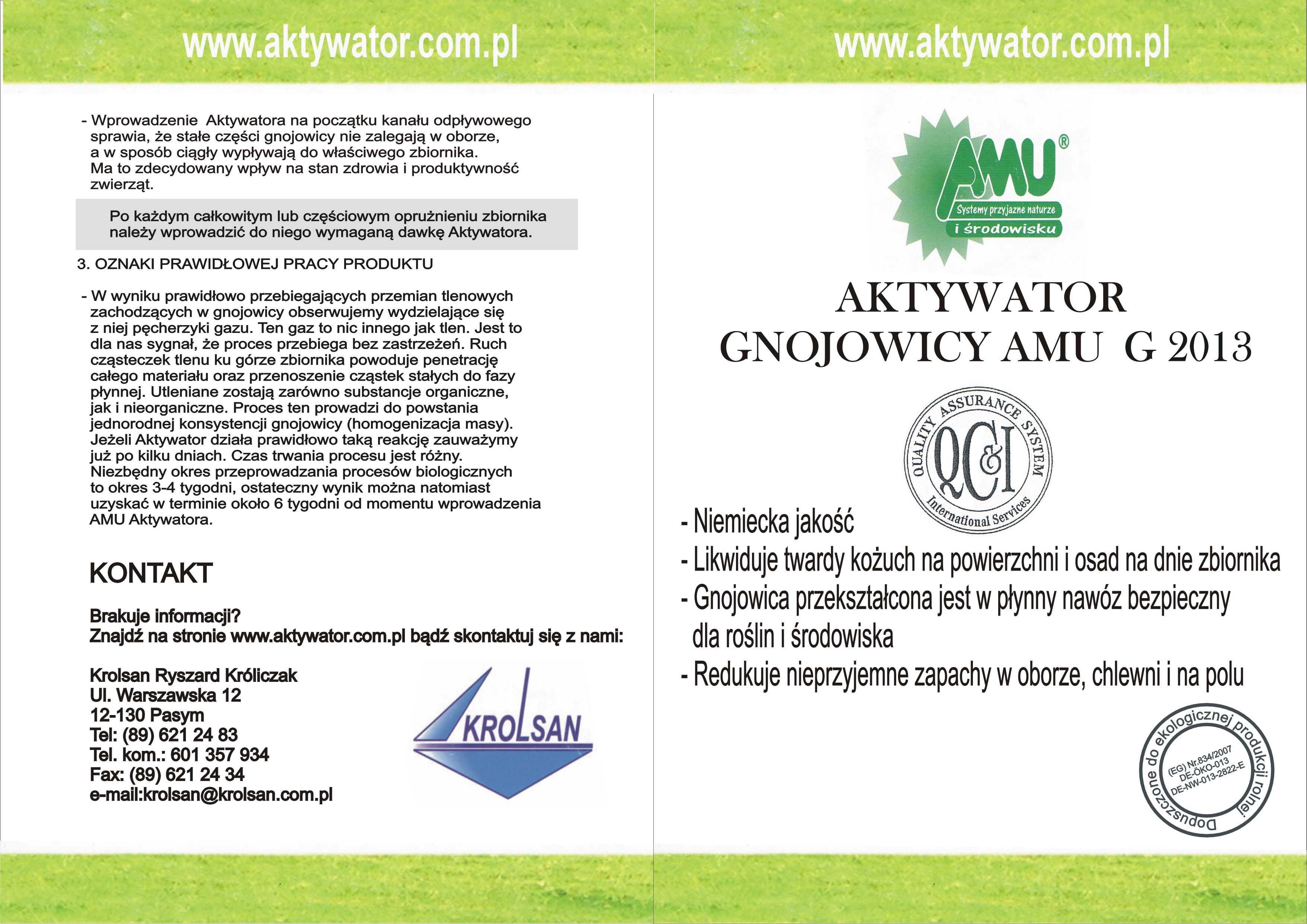 Zapomnij o problemach z gnojowicą-ORYGINALNY aktywator AMU G2013. 250m