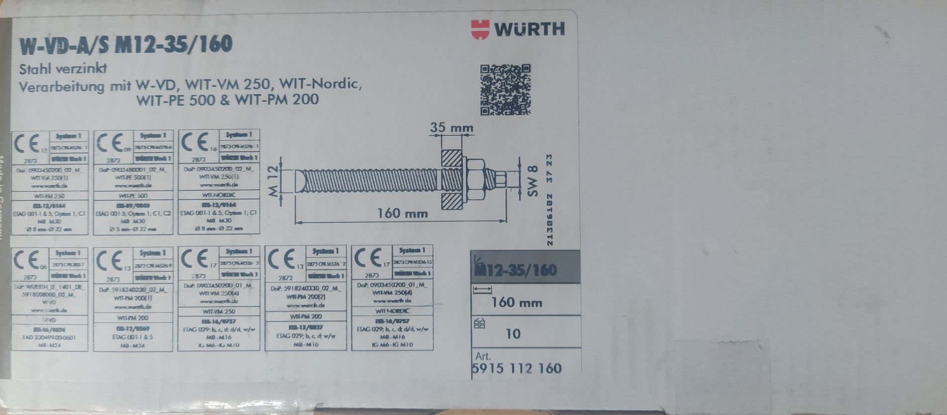WURTH kotwa W-VD-A/S M12-35/160