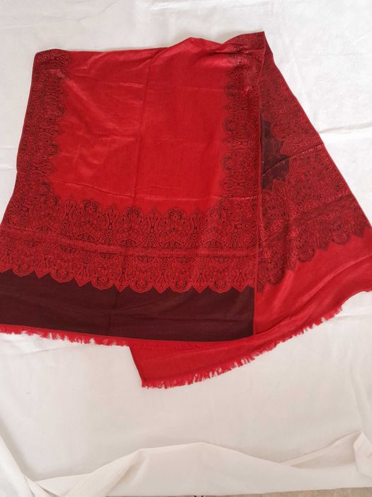 Czerwono czarny duży kaszmirowy szal , 100 % Pashmina orientalny