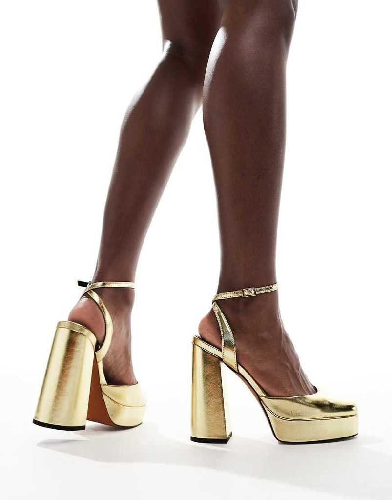 Asos Pressure Złote buty na wysokim obcasie i platformie 39
