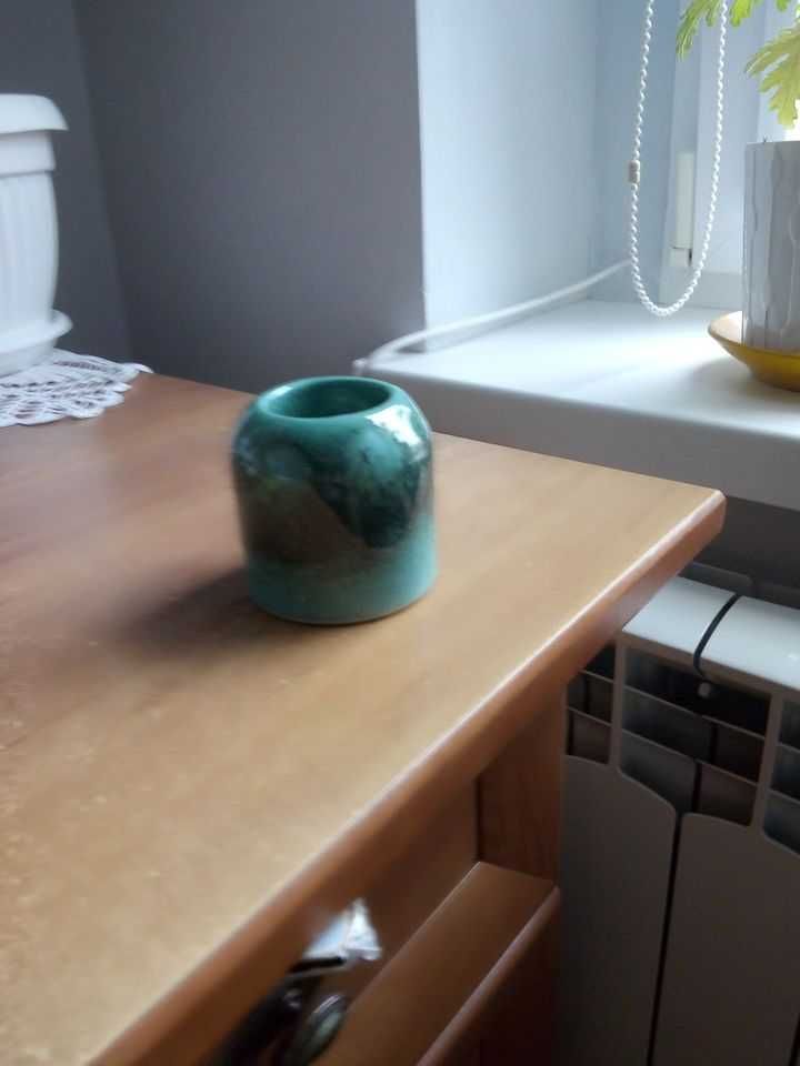 Świecznik nowy zielono brązowy ceramika