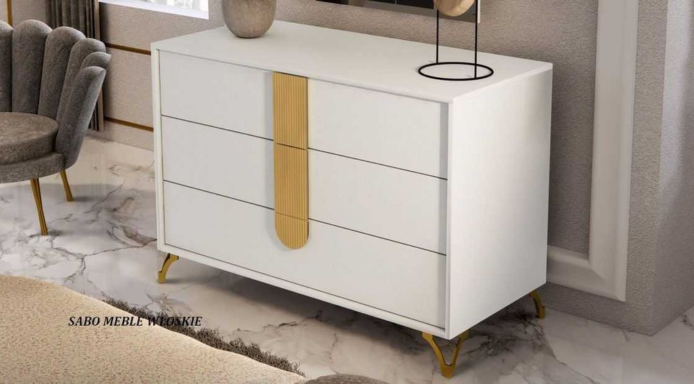 Włoska komoda do sypialni Gracja biało-złota