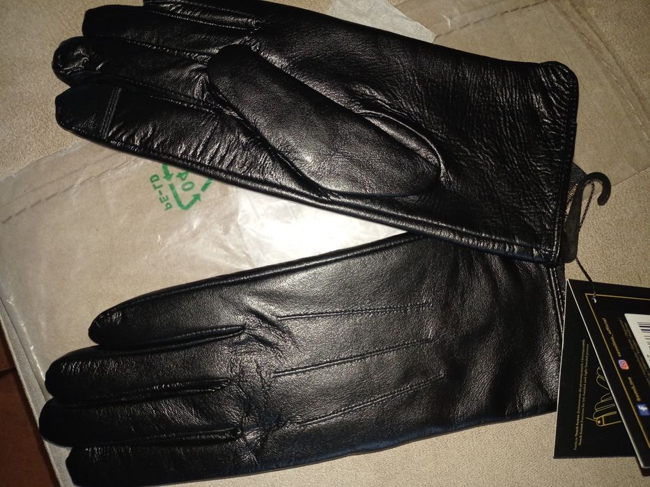 Rękawiczki skórzane ocieplane damskie antybakteryjne roz L 7.5