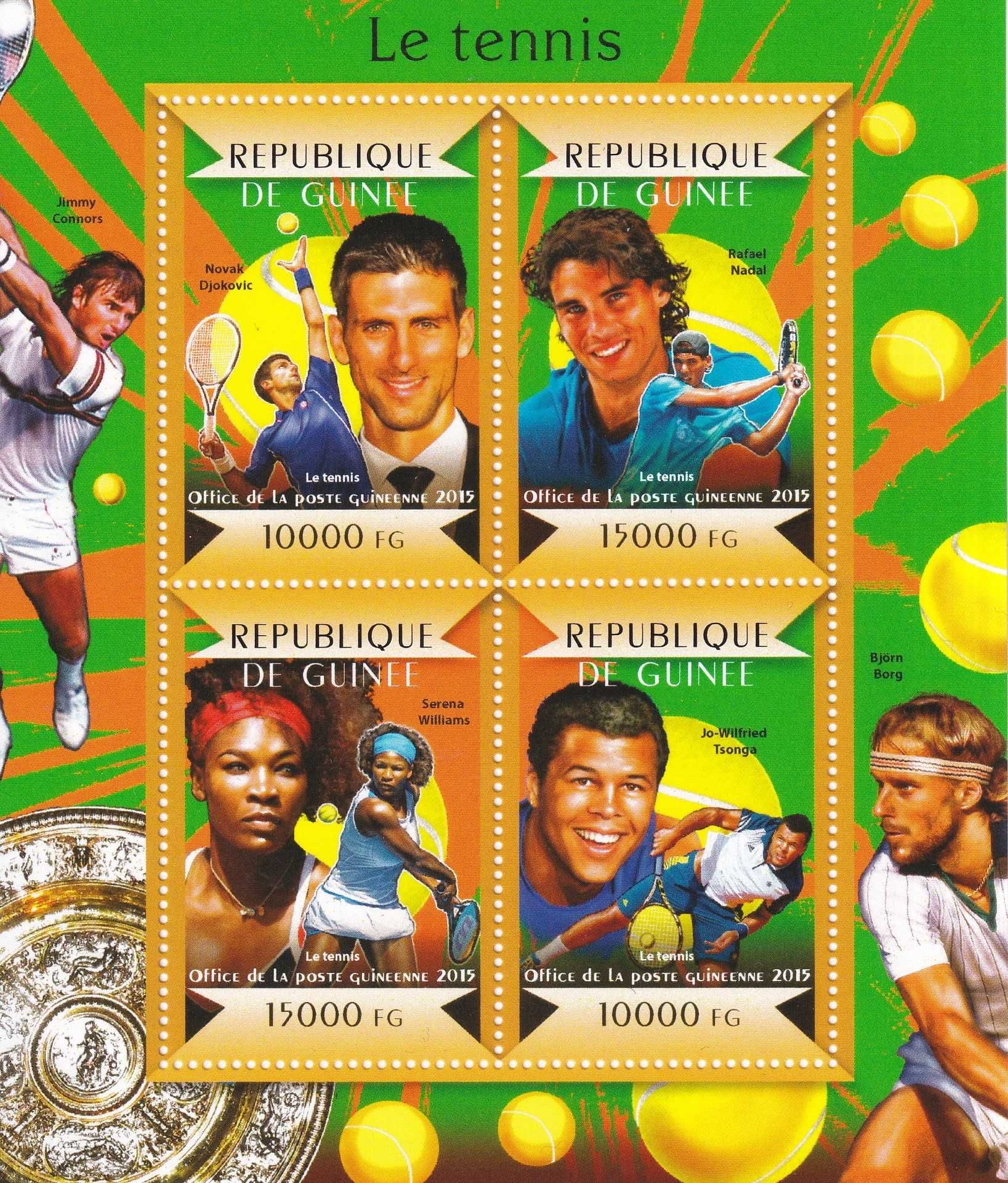 znaczki pocztowe - Gwinea 2015 cena 4,90 zł (4) - tenis ziemny, arkusz