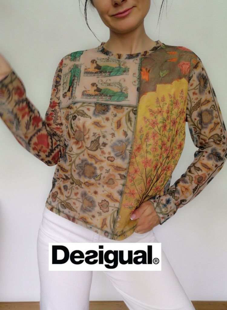 Bluzka Desigual Nowa długi rękaw siatka 38 40 wzory