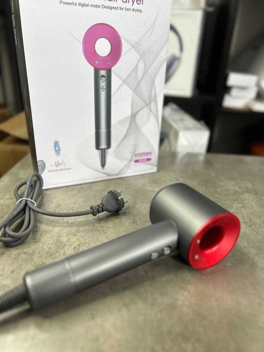 Фен Super Dyson, 5 насадок, колір сірий-червоний іонізація