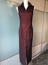 Długa bordowa suknia z tafty że stretchem 38 M