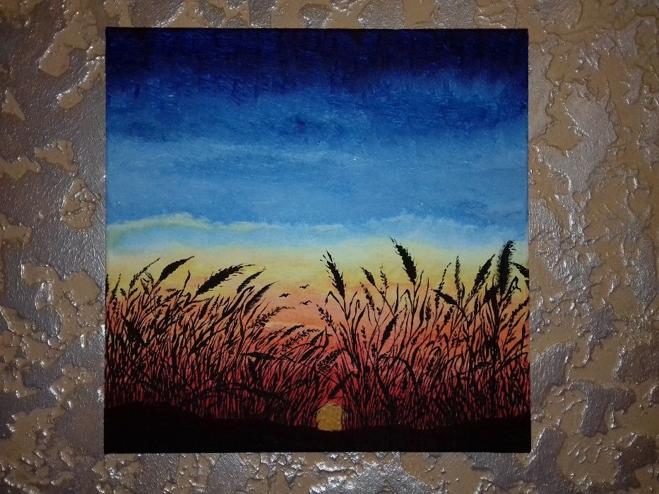 Картина "Захід сонця", КОШТИ ДЛЯ ЗСУ, 30×30 , акрил