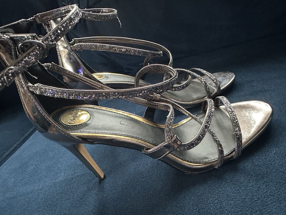 Sandały damskie Buffalo wysokie szpilki brokatowe wesele impreza 40