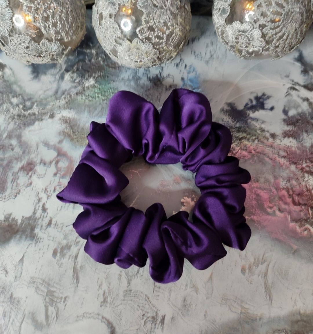 Scrunchie do włosów rozm S Jedwab Ciemna Śliwka