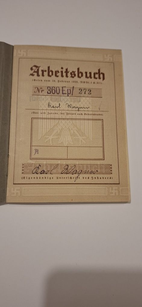 Książeczka Pracy ARBEIYBUCH III Rzesza Niemiecka II Wojna Światowa