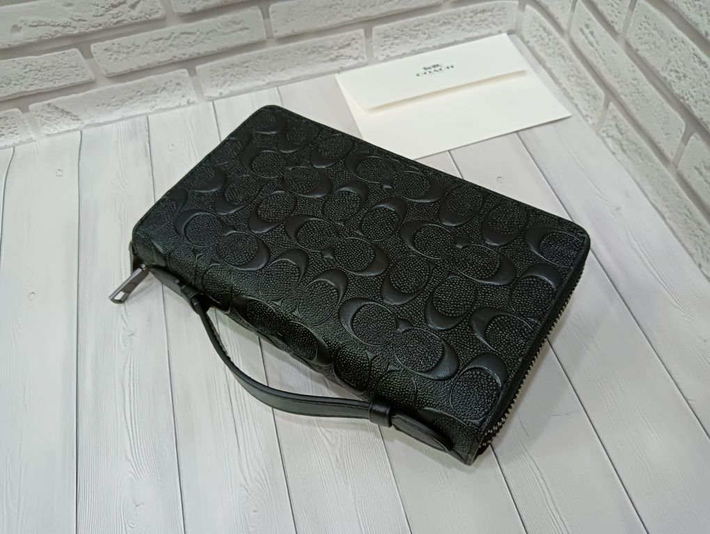 Шкіряна барсетка Coach клатч 2 молнії
