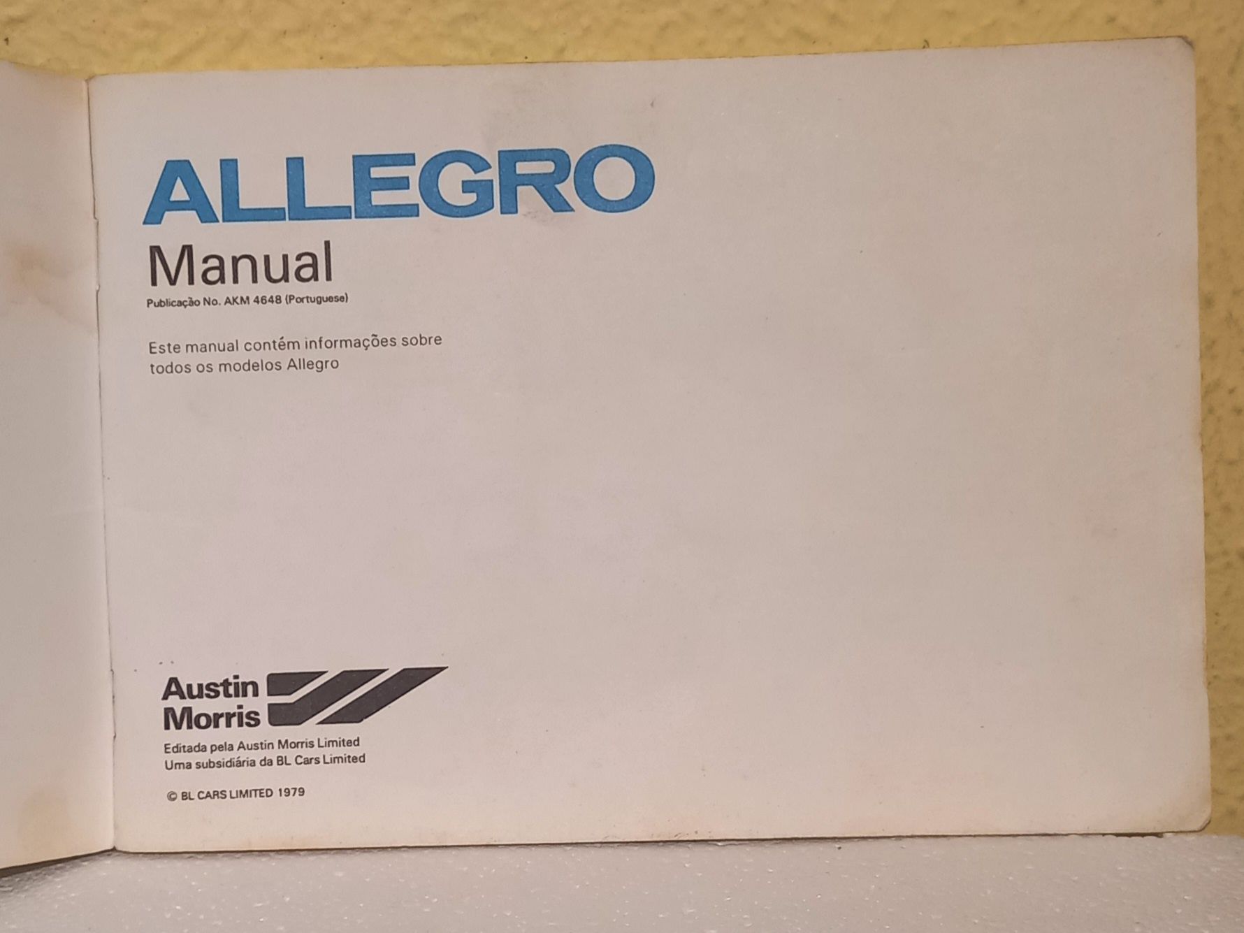 Manual instruções do Austin Allegro, em português.