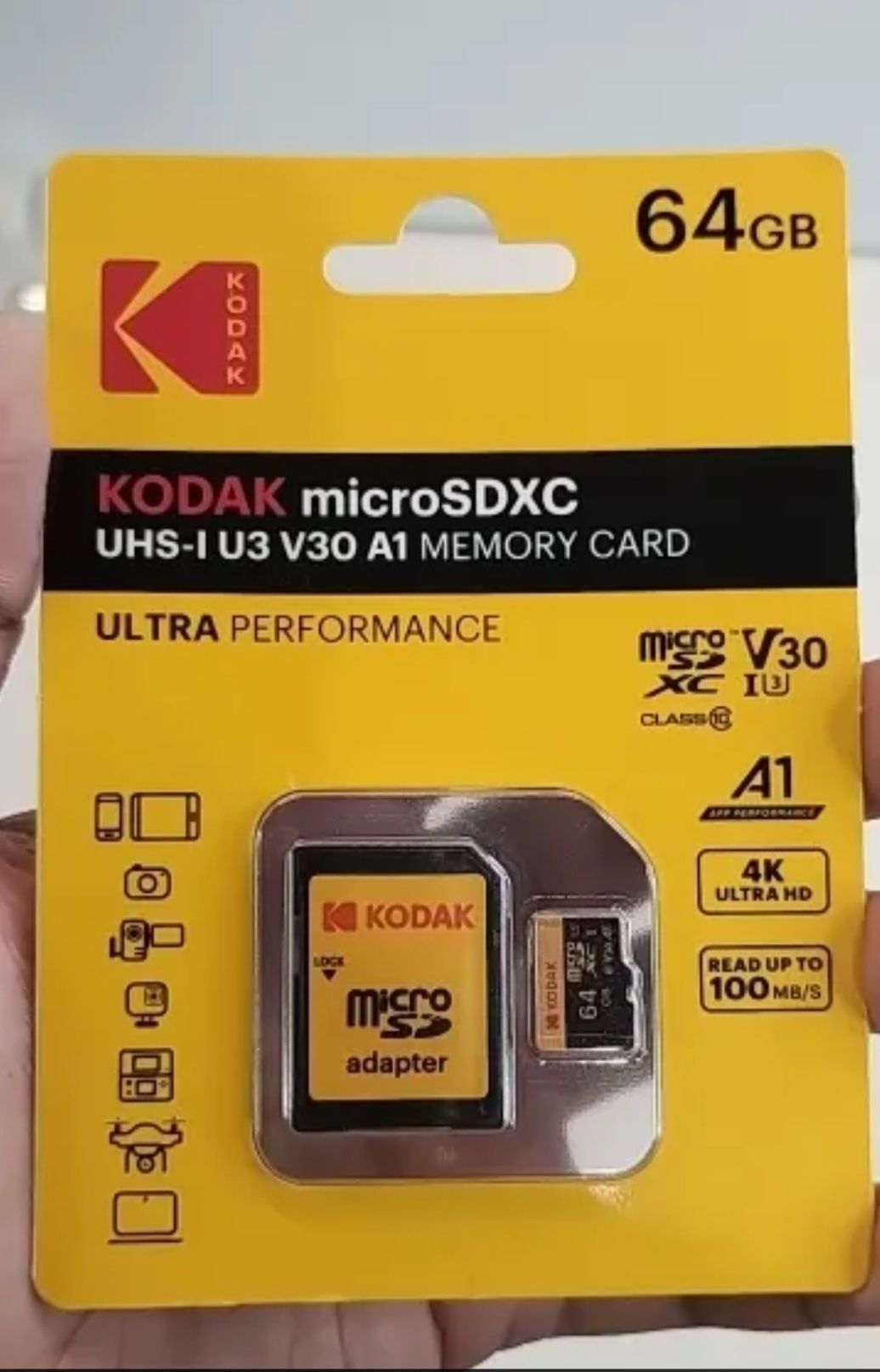 Карта пам'яті нова Kodak micro SDXC 64 Gb/128 Gb U3 A1  + адаптер