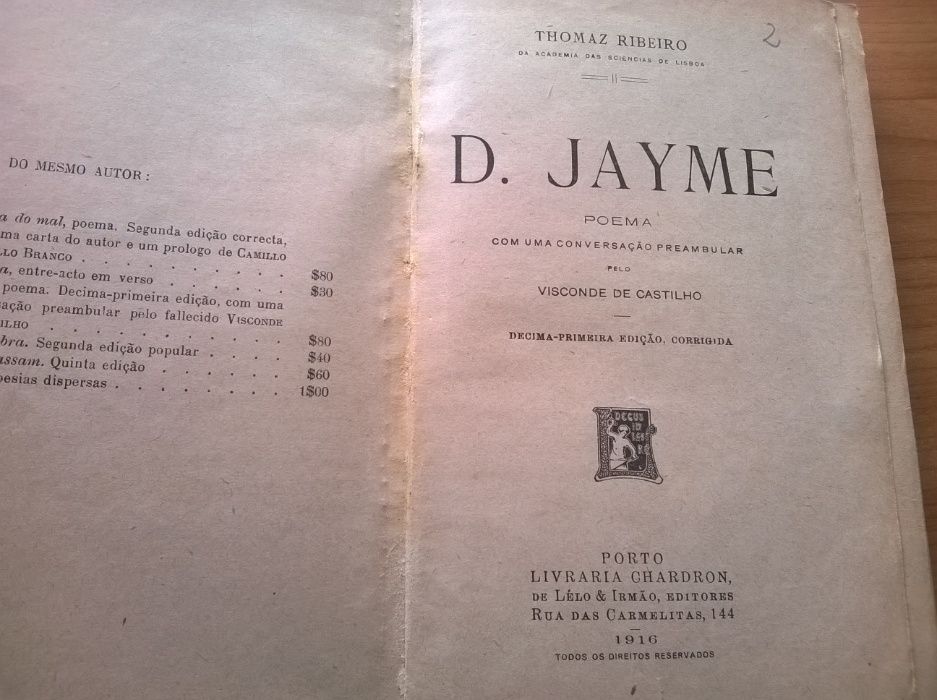 "D. Jayme" (de 1916) - Thomaz Ribeiro (portes grátis)