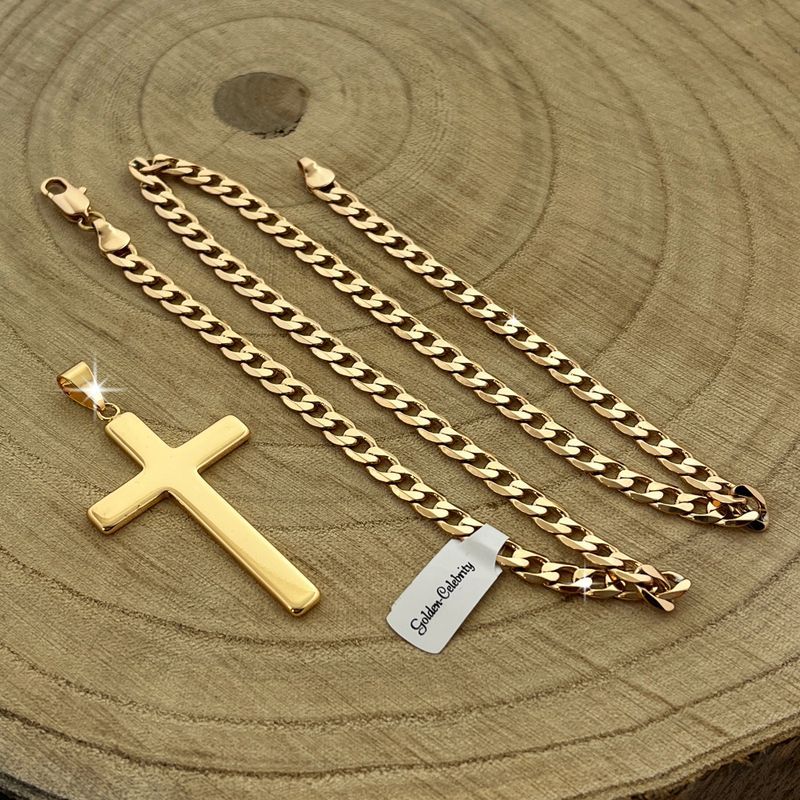 Złoty Gruby Łańcuszek Męski Z Krzyżem 18k Stal Chirurgiczna + Grawer 6