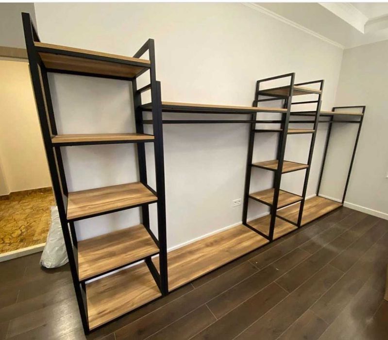 Гардеробна, гардеробна кострукція, лофт стелаж, вішалка для одягу
