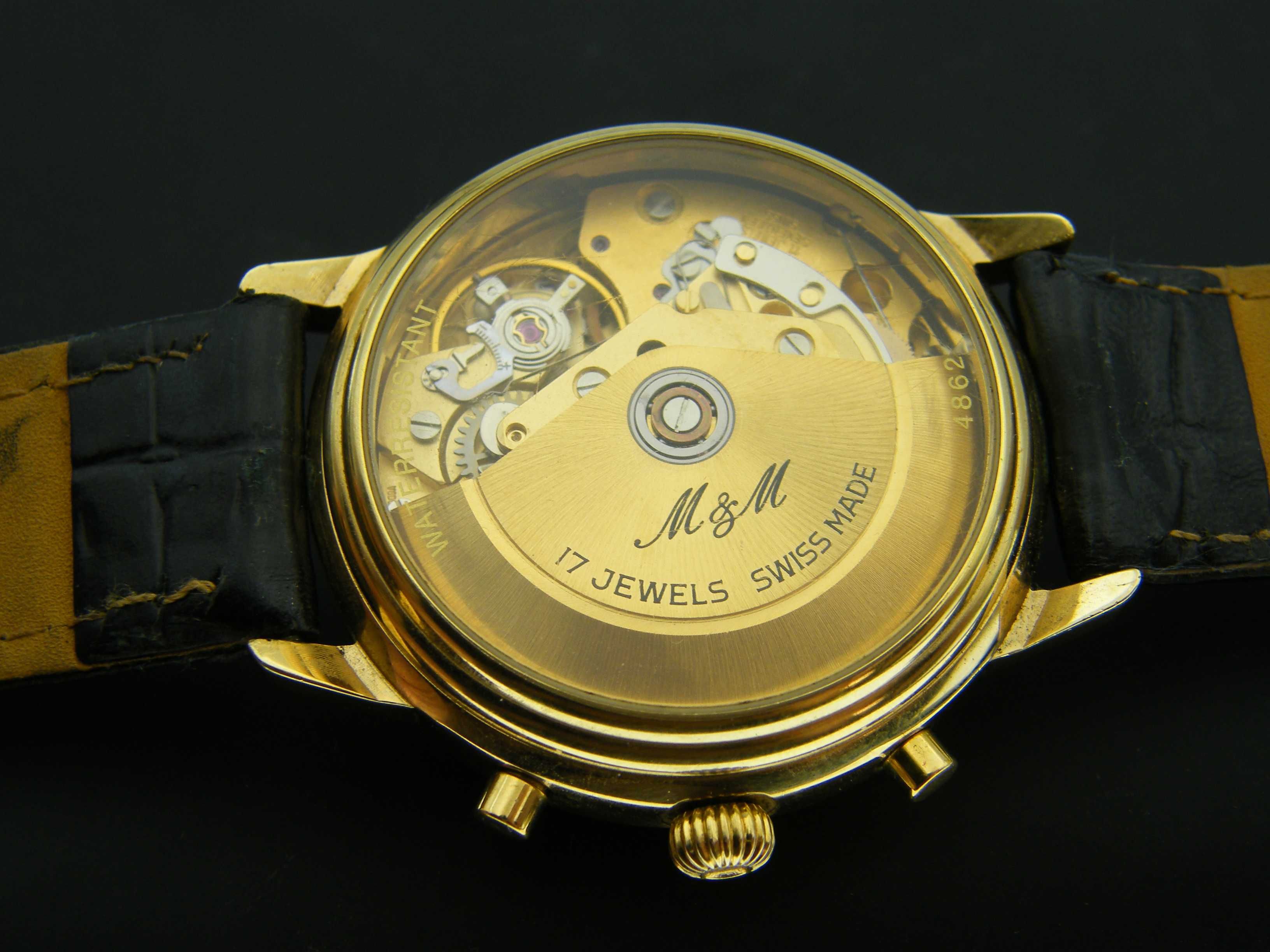 M & M Automatic Chronograph z Fazami Księżyca Cal.Valjoux 7758 Złocony