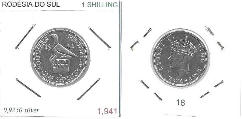 Rodésia do Sul -  - 1 Shilling - 1941 - - George VI - - Moeda de Prata
