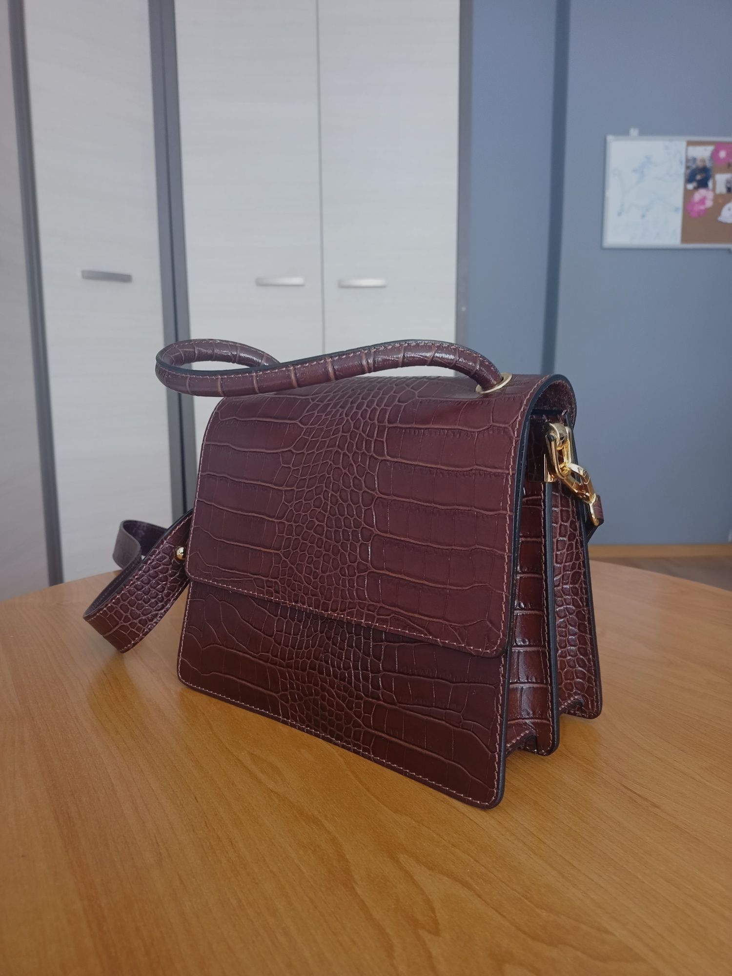 Torebka RYŁKO skórzana, skóra damska elegancka, brąz