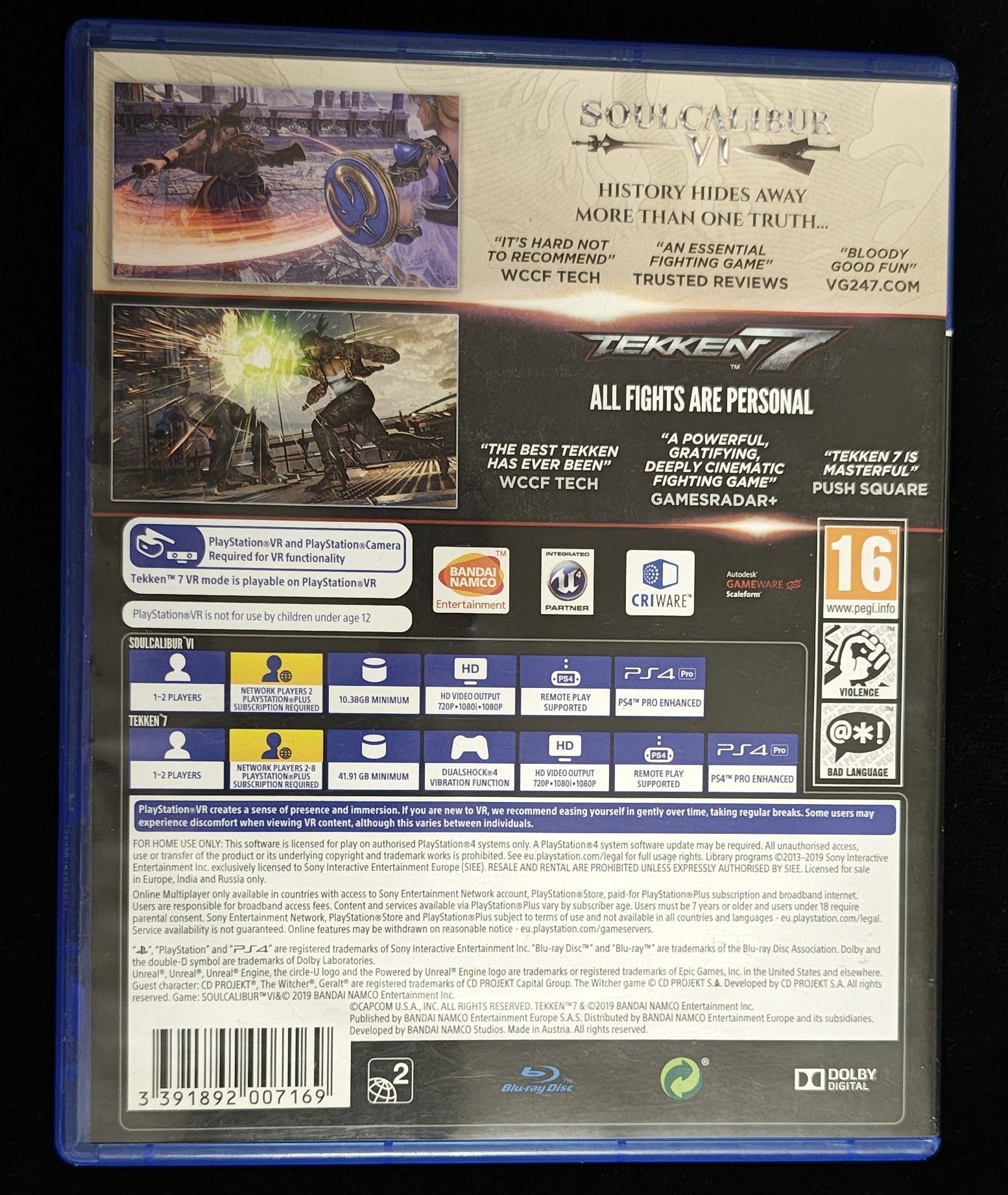 Tekken 7 + Soul Calibur VI na PS4 i PS5 podwójne wydanie w BDB stanie