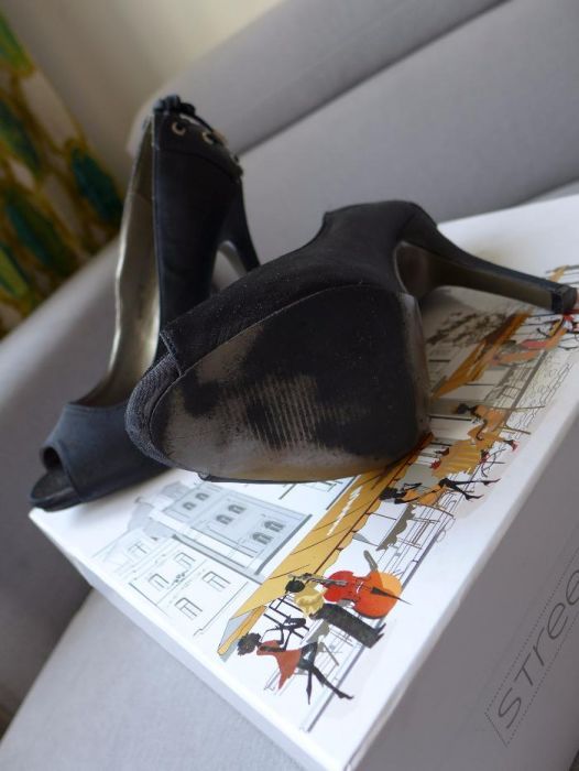 BELLE satynowe sexy szpilki peep-toe 38 fason retro czarne