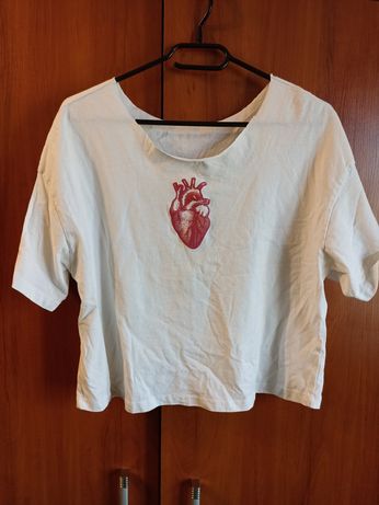 Koszulka t-shirt cropp top biała serce różowe Reserved L/XL